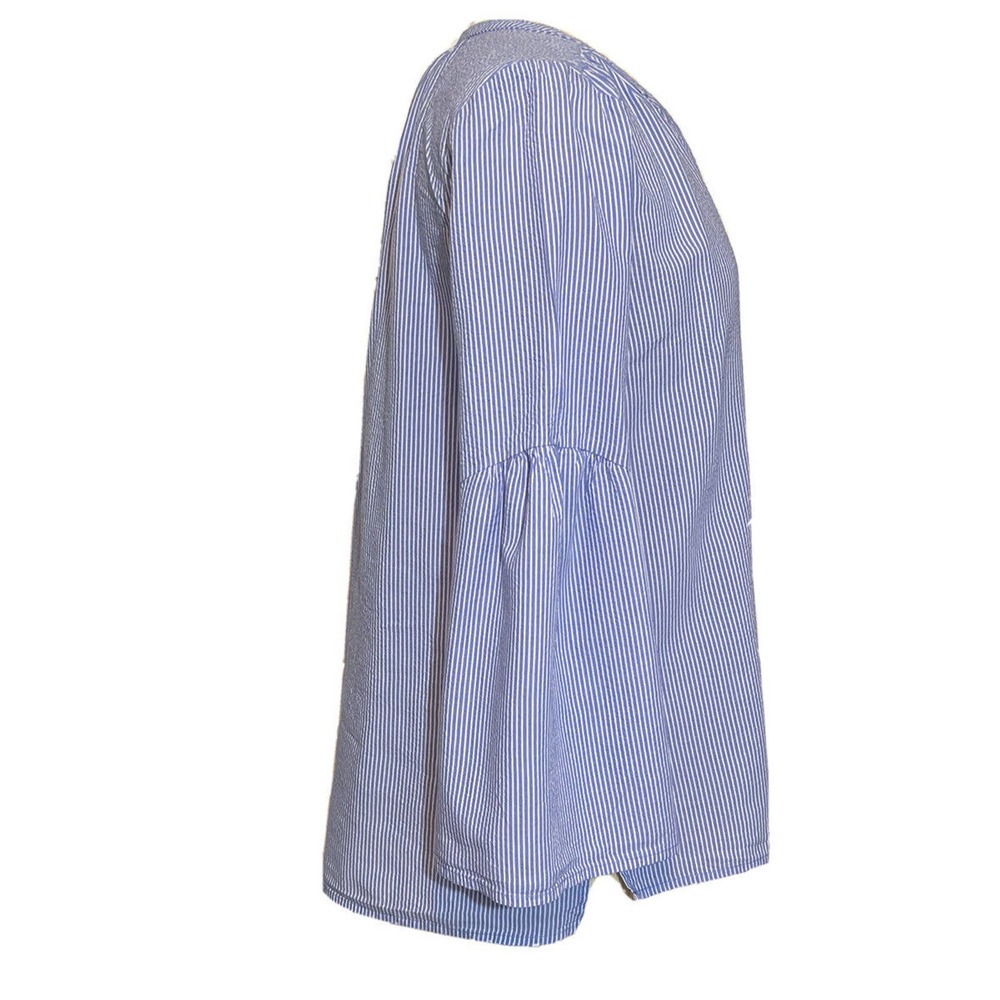 ANN TAYLOR Misses. S Cotton Lyocel Blouse Blue White Stripes - Picture 2 of 8